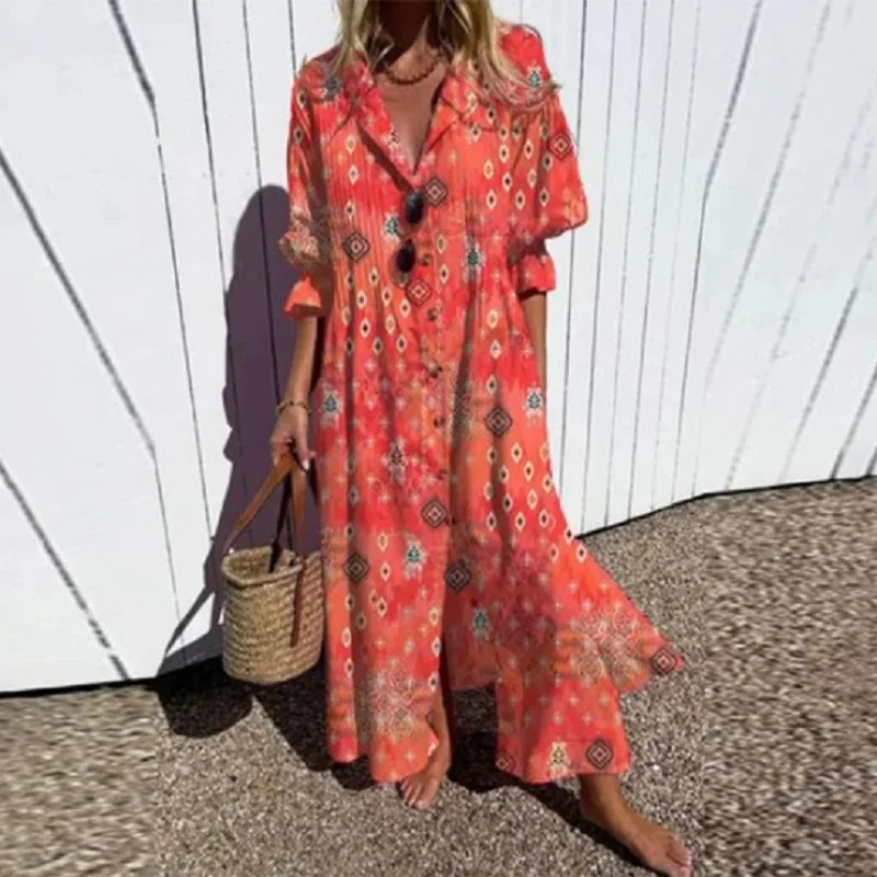 Maxi Summer Dress | Oversized Button-Up Shirt Dress-Fashion Nora