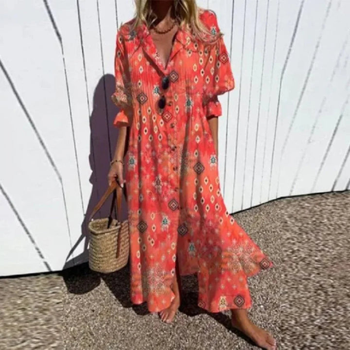 Maxi Summer Dress | Oversized Button-Up Shirt Dress-Fashion Nora