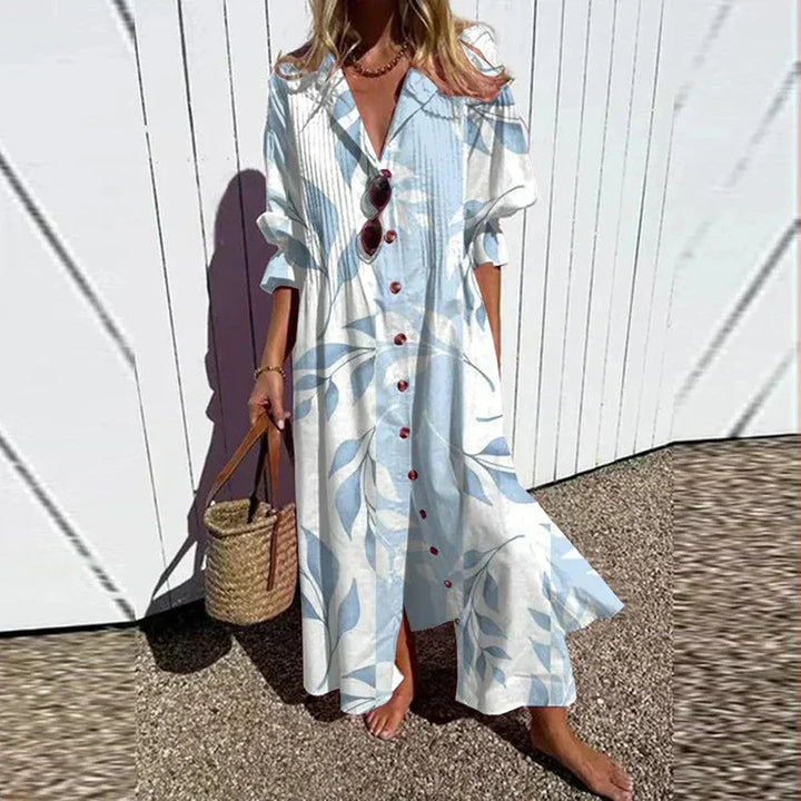 Maxi Summer Dress | Oversized Button-Up Shirt Dress-Fashion Nora
