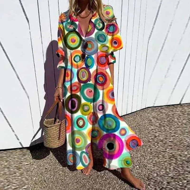 Maxi Summer Dress | Oversized Button-Up Shirt Dress-Fashion Nora