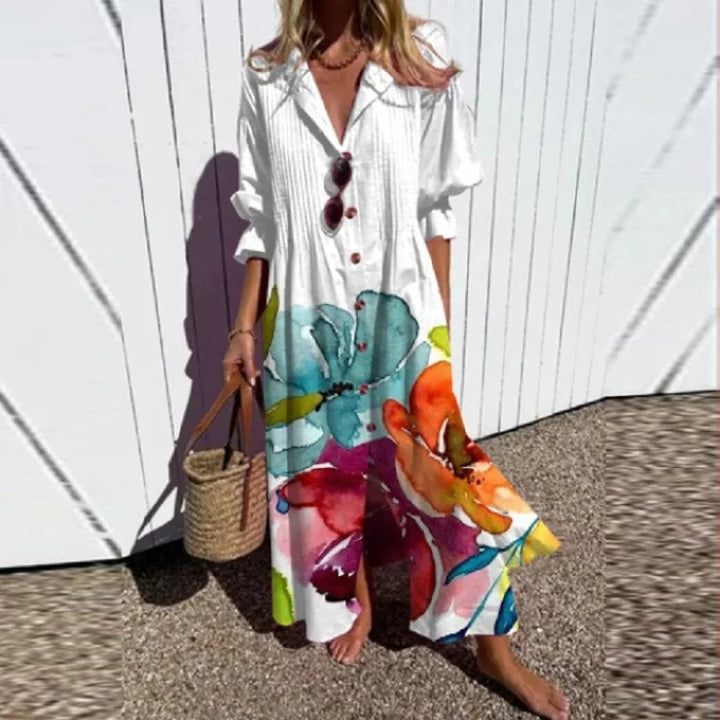 Maxi Summer Dress | Oversized Button-Up Shirt Dress-Fashion Nora