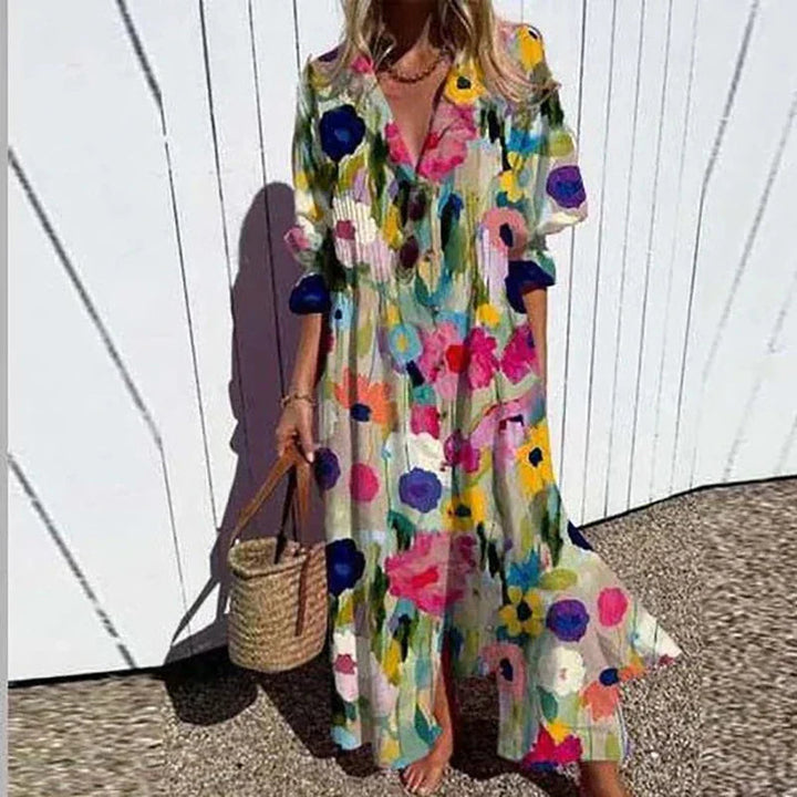 Maxi Summer Dress | Oversized Button-Up Shirt Dress-Fashion Nora