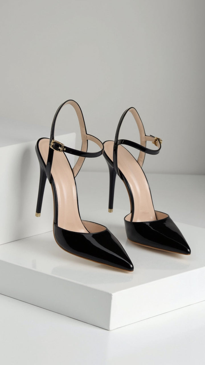 Metallic Pointed Toe Pumps | Ankle Strap Heels | Court Shoes-Fashion Nora