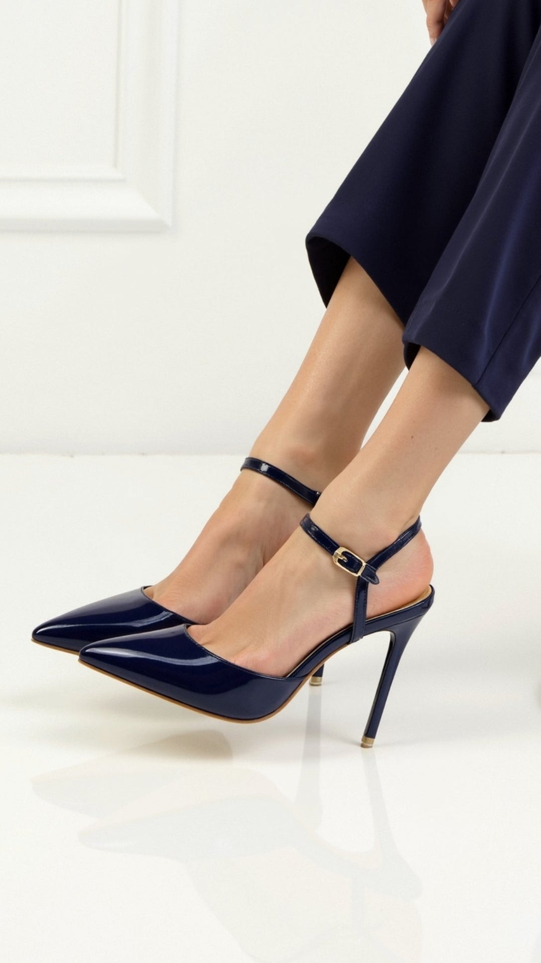 Metallic Pointed Toe Pumps | Ankle Strap Heels | Court Shoes-Fashion Nora