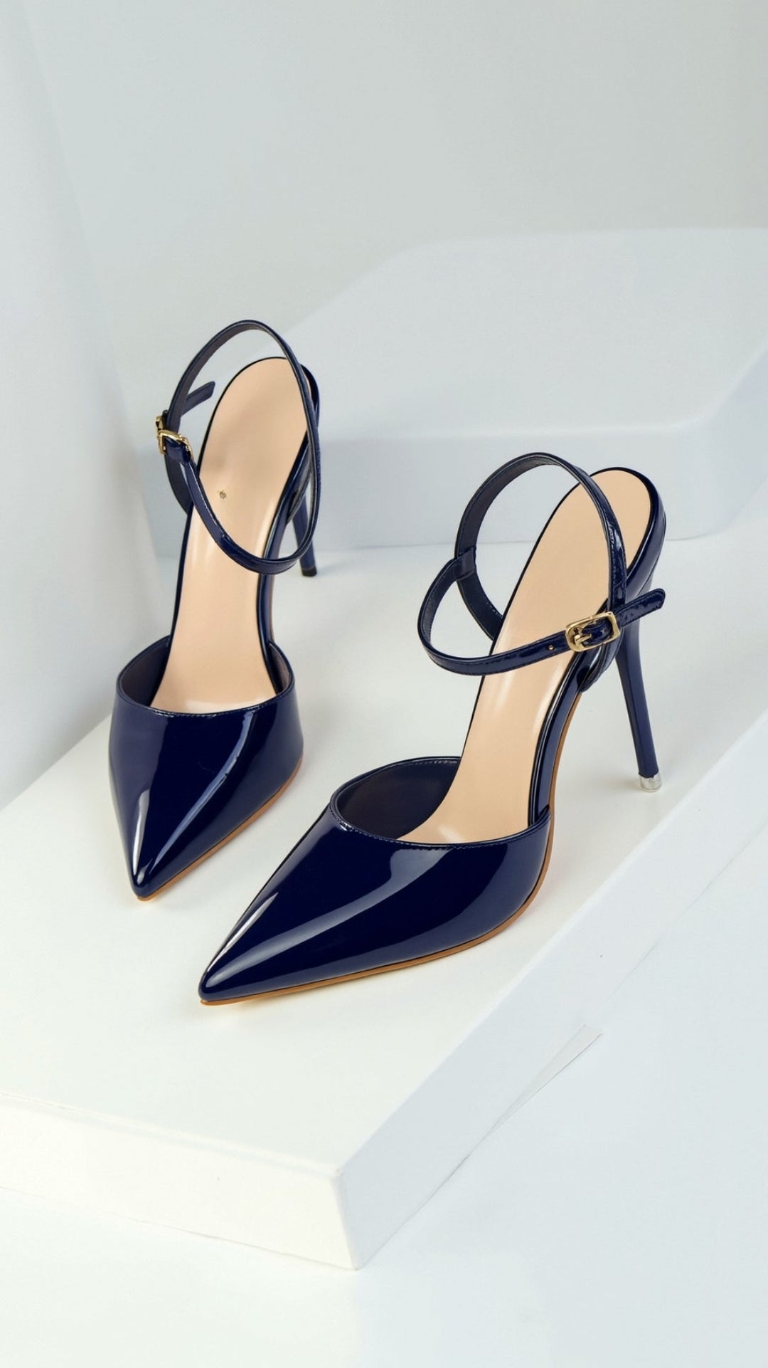 Metallic Pointed Toe Pumps | Ankle Strap Heels | Court Shoes-Fashion Nora