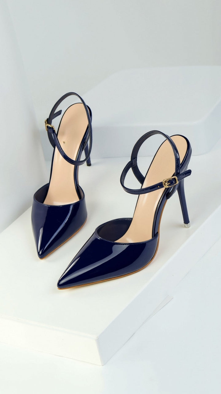 Metallic Pointed Toe Pumps | Ankle Strap Heels | Court Shoes-Fashion Nora