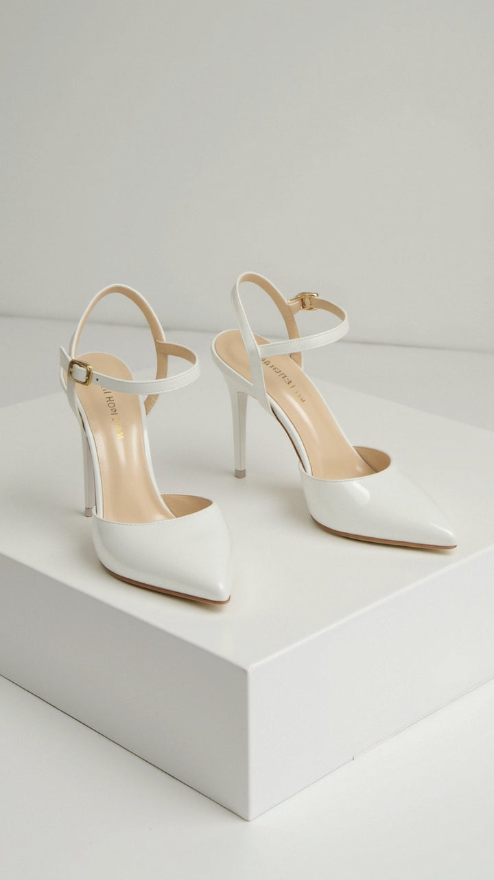 Metallic Pointed Toe Pumps | Ankle Strap Heels | Court Shoes-Fashion Nora
