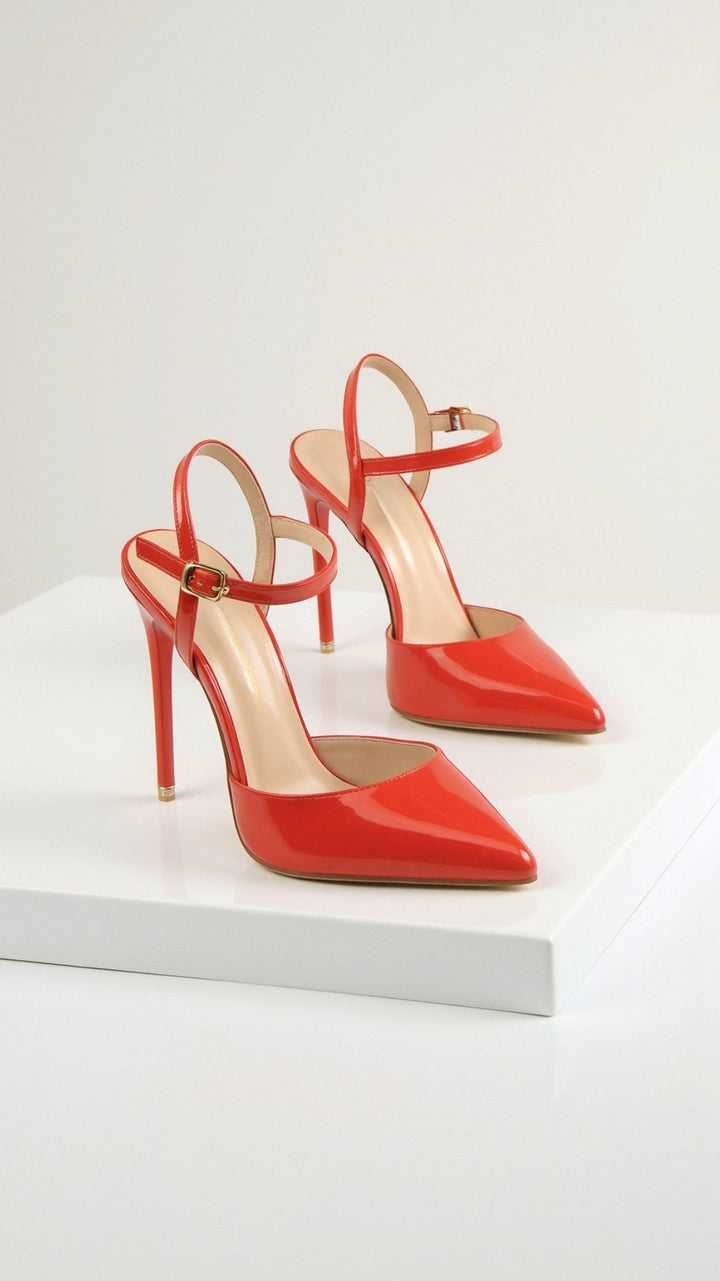Metallic Pointed Toe Pumps | Ankle Strap Heels | Court Shoes-Fashion Nora