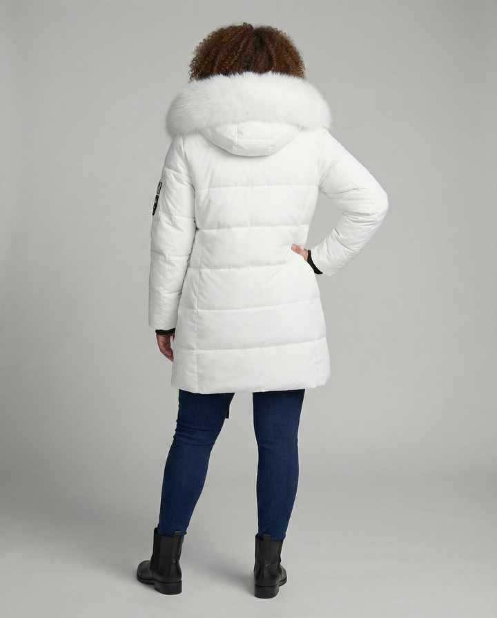 Mid-Length Puffer Jacket | Faux Fur Hood Trim | Windproof | Zip Pockets-Fashion Nora