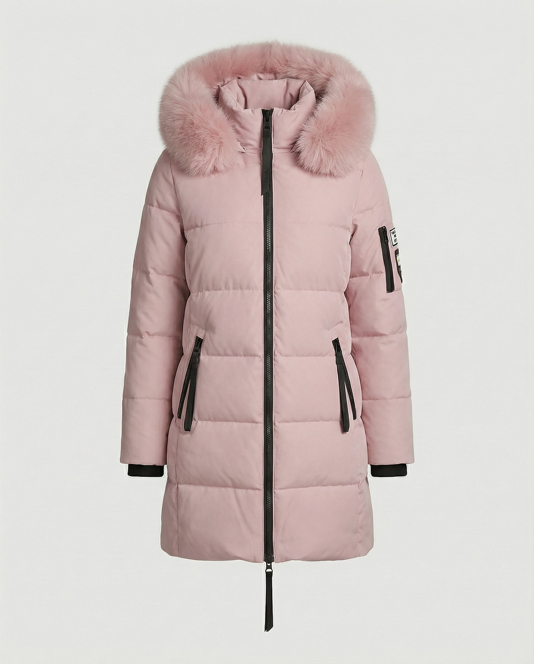 Mid-Length Puffer Jacket | Faux Fur Hood Trim | Windproof | Zip Pockets-Fashion Nora