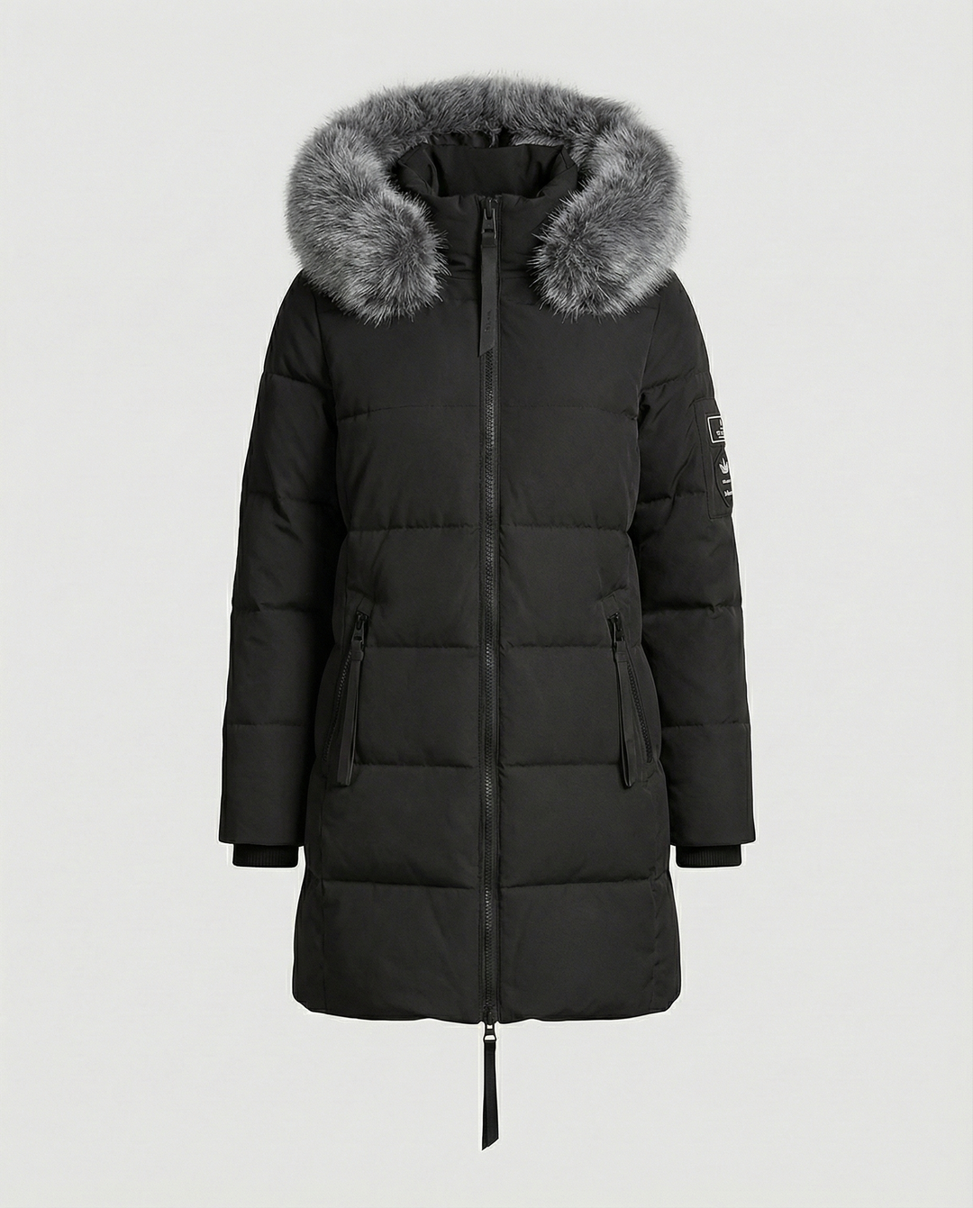 Mid-Length Puffer Jacket | Faux Fur Hood Trim | Windproof | Zip Pockets-Fashion Nora