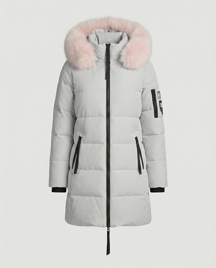 Mid-Length Puffer Jacket | Faux Fur Hood Trim | Windproof | Zip Pockets-Fashion Nora