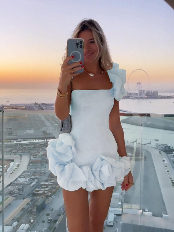Mini Party Dress | Chic One-Shoulder Ruffle Dress-Fashion Nora