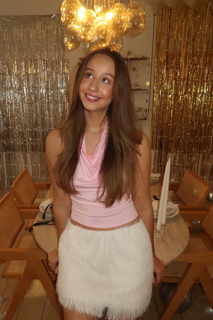 Miriam Fringe Skirt - Off White-Fashion Nora