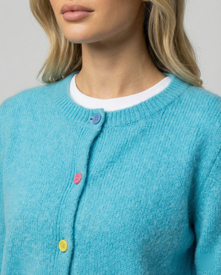 Mohair-Look Cropped Cardigan | Ribbed Hem | Decorative Buttons-Fashion Nora