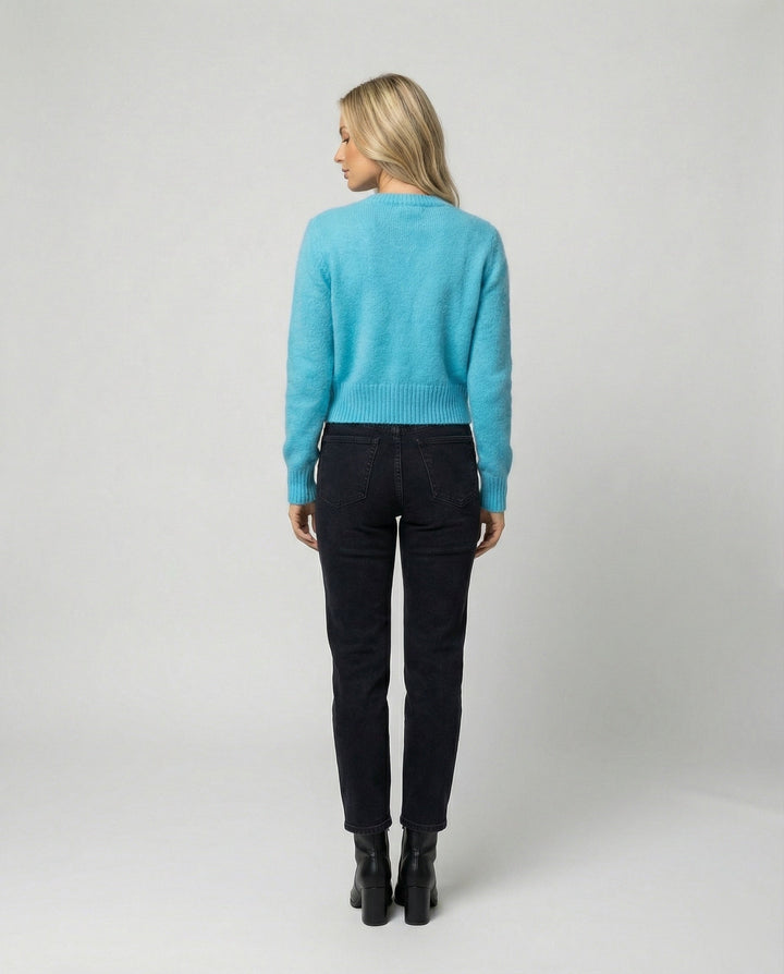Mohair-Look Cropped Cardigan | Ribbed Hem | Decorative Buttons-Fashion Nora