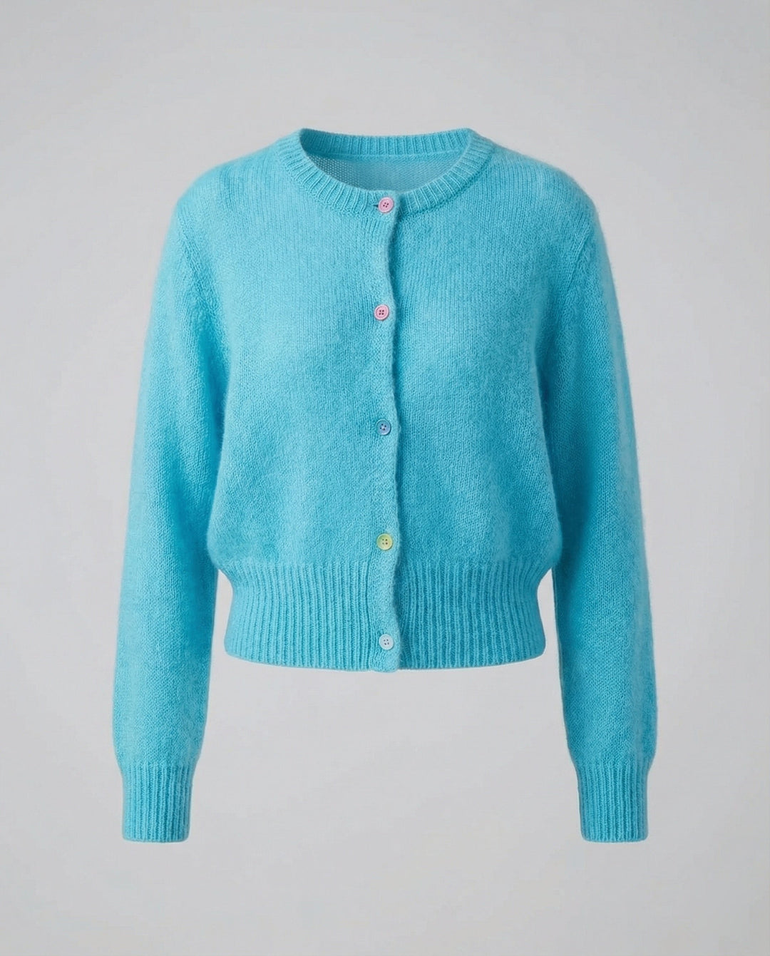 Mohair-Look Cropped Cardigan | Ribbed Hem | Decorative Buttons-Fashion Nora