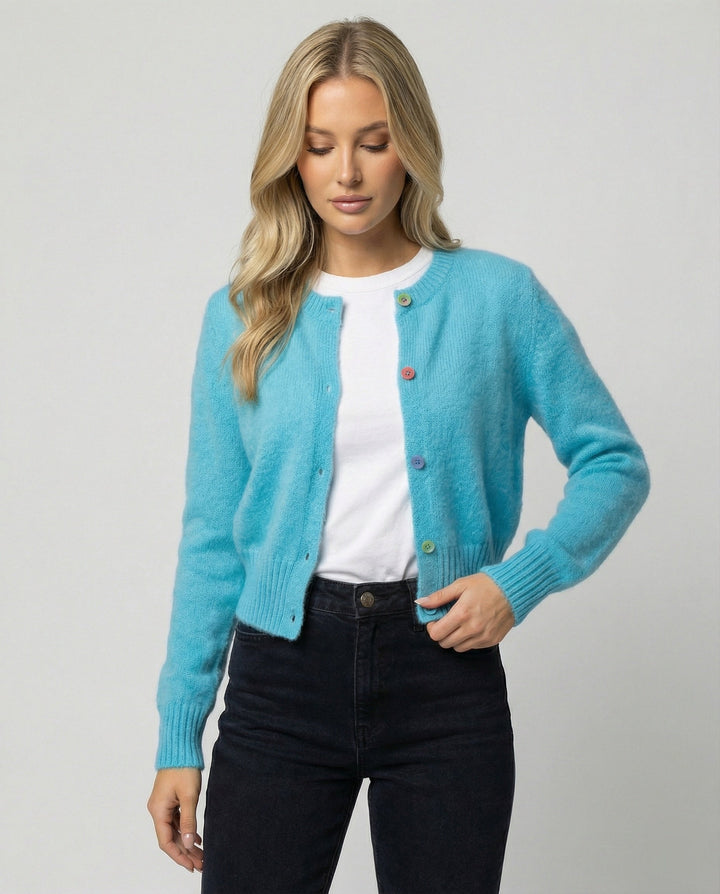 Mohair-Look Cropped Cardigan | Ribbed Hem | Decorative Buttons-Fashion Nora