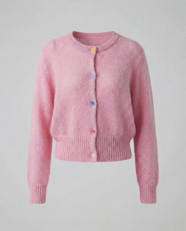 Mohair-Look Cropped Cardigan | Ribbed Hem | Decorative Buttons-Fashion Nora