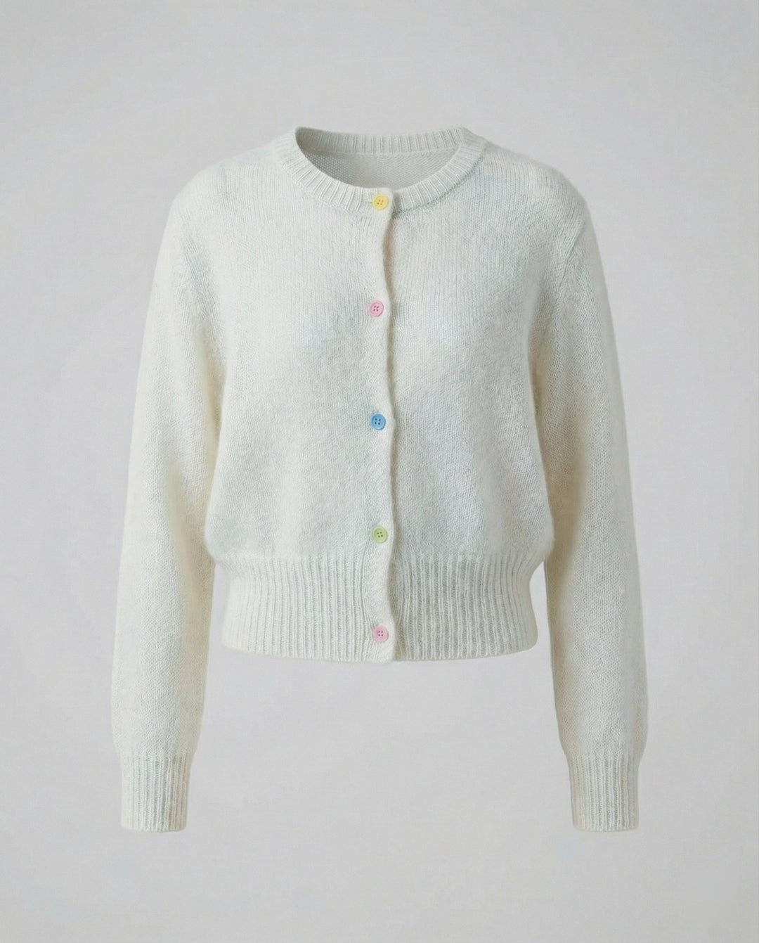 Mohair-Look Cropped Cardigan | Ribbed Hem | Decorative Buttons-Fashion Nora