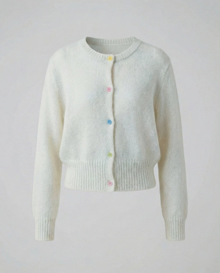 Mohair-Look Cropped Cardigan | Ribbed Hem | Decorative Buttons-Fashion Nora