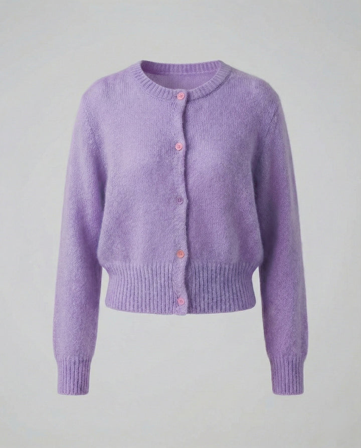 Mohair-Look Cropped Cardigan | Ribbed Hem | Decorative Buttons-Fashion Nora