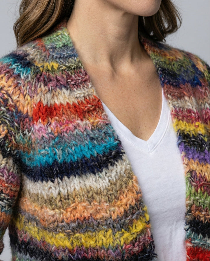 Multicolour Striped Knit Cardigan | Open Front | Chunky Knit-Fashion Nora