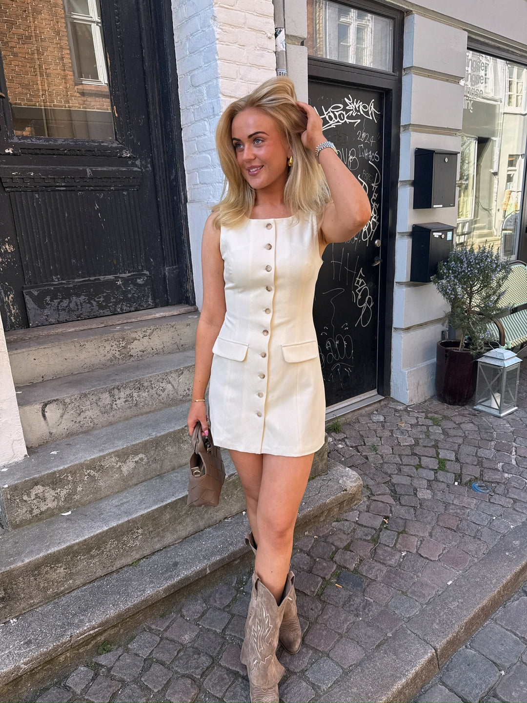 Nora Waistcoat Dress - Raw White-Fashion Nora