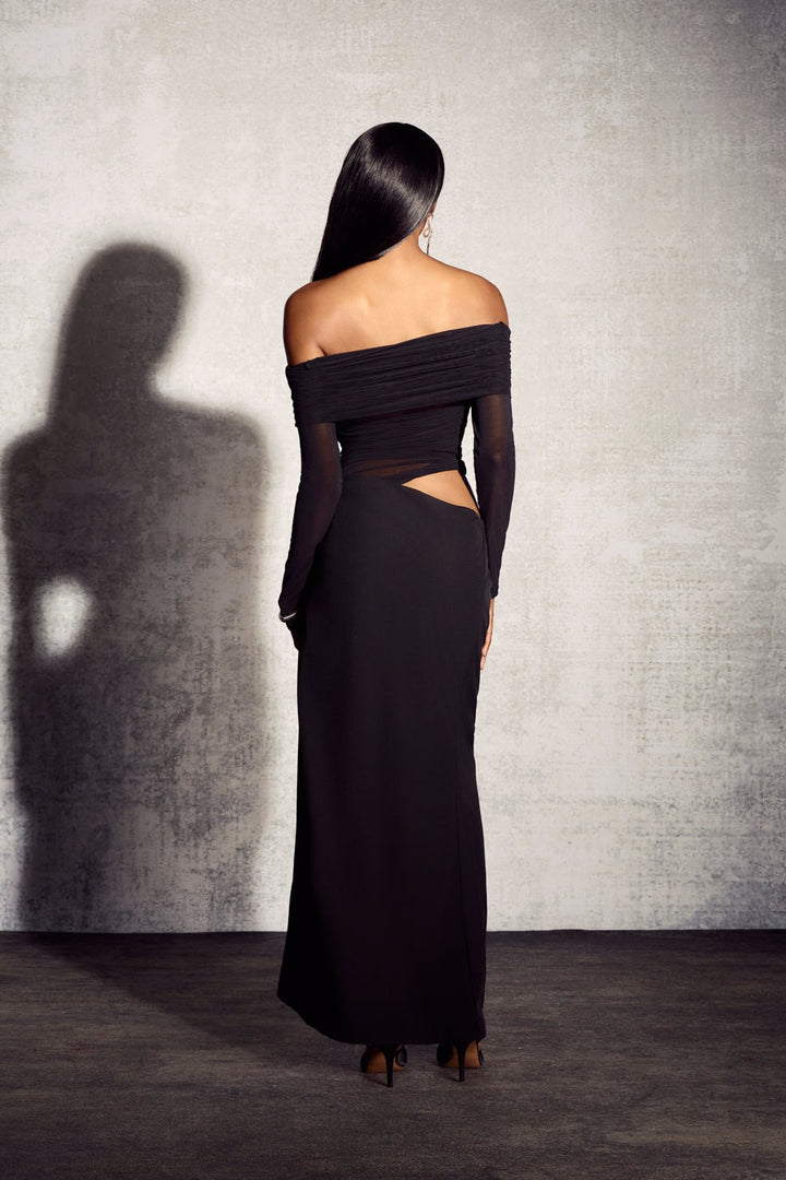 Off Shoulder Maxi Dress | Cut Out | Mesh Evening Gown-Fashion Nora