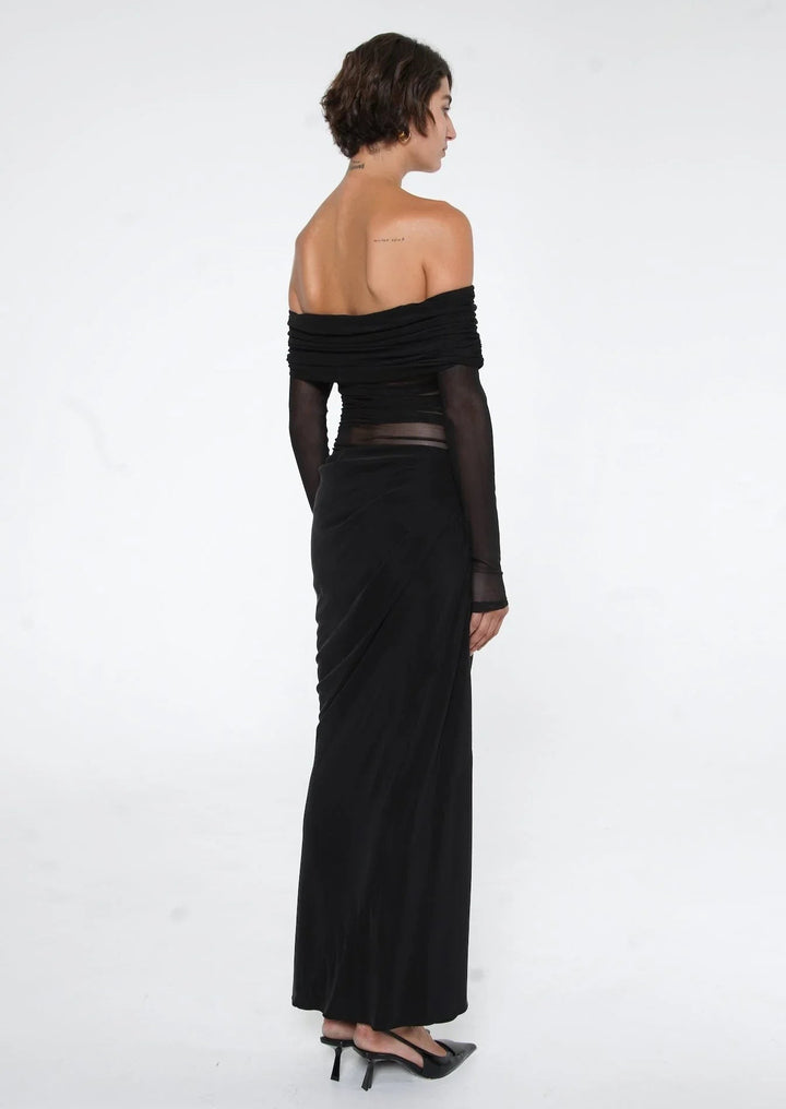 Off Shoulder Maxi Dress | Cut Out | Mesh Evening Gown-Fashion Nora
