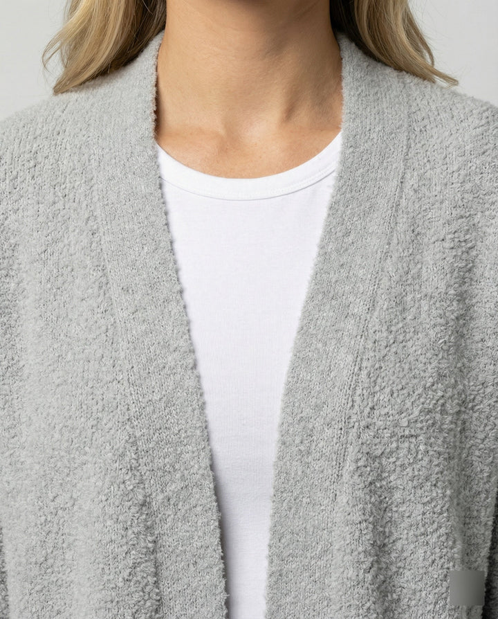 Open Front Textured Cardigan | Coat Length | Balloon Sleeves-Fashion Nora