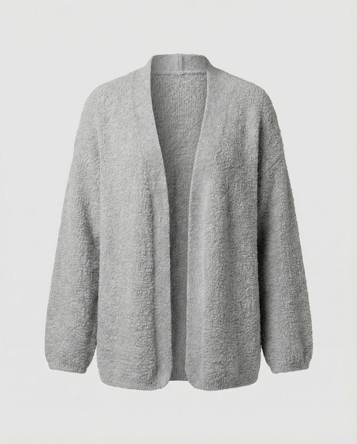 Open Front Textured Cardigan | Coat Length | Balloon Sleeves-Fashion Nora