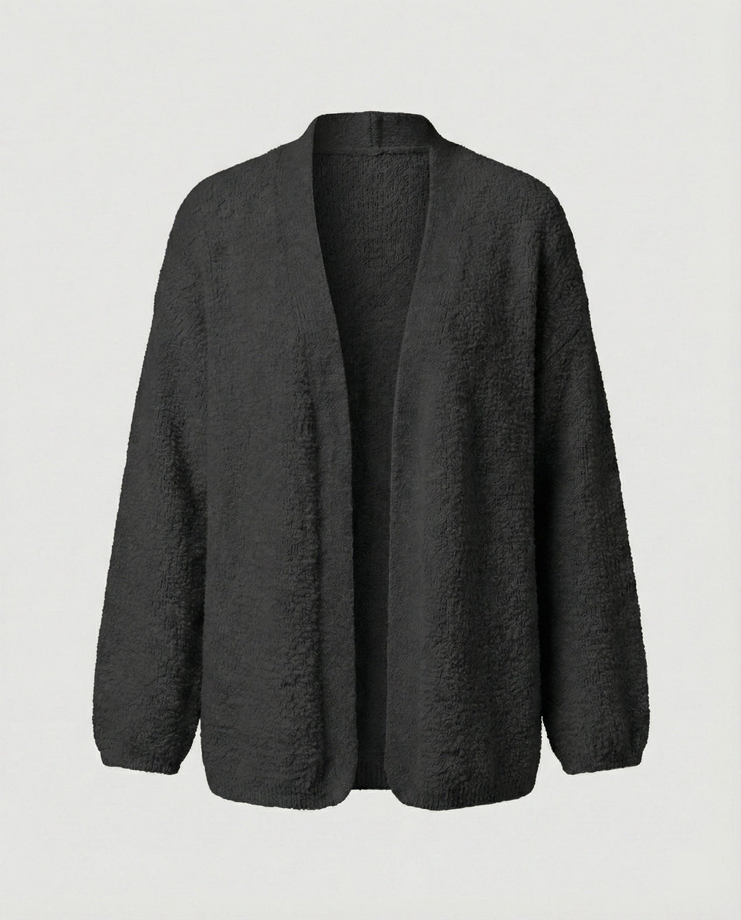 Open Front Textured Cardigan | Coat Length | Balloon Sleeves-Fashion Nora