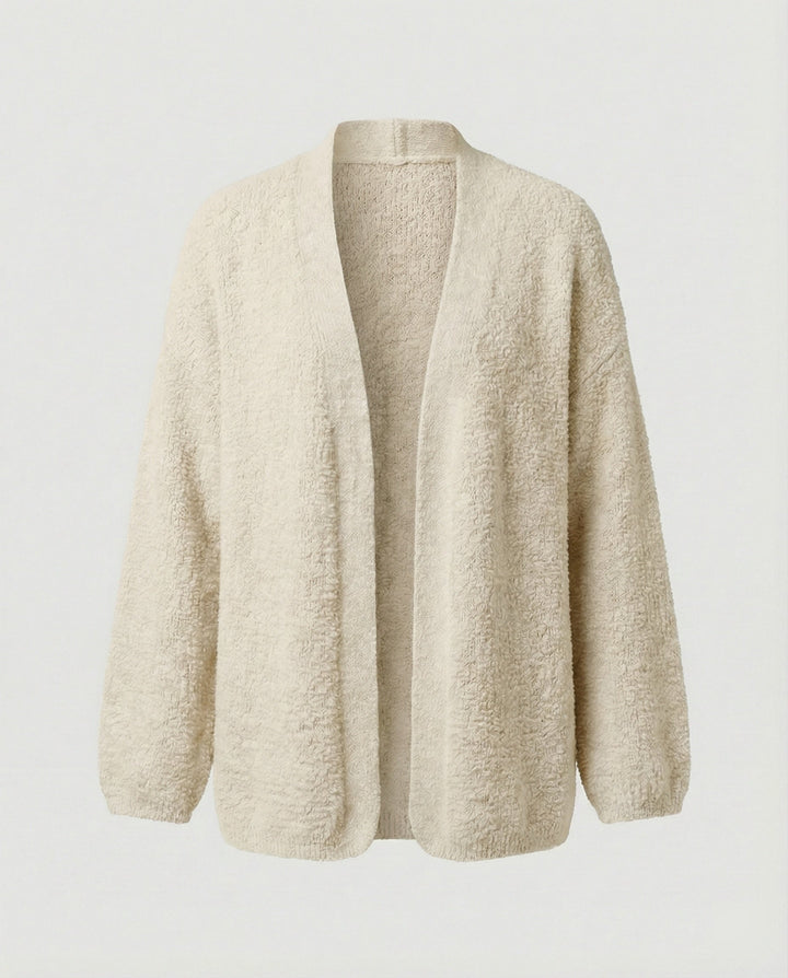 Open Front Textured Cardigan | Coat Length | Balloon Sleeves-Fashion Nora