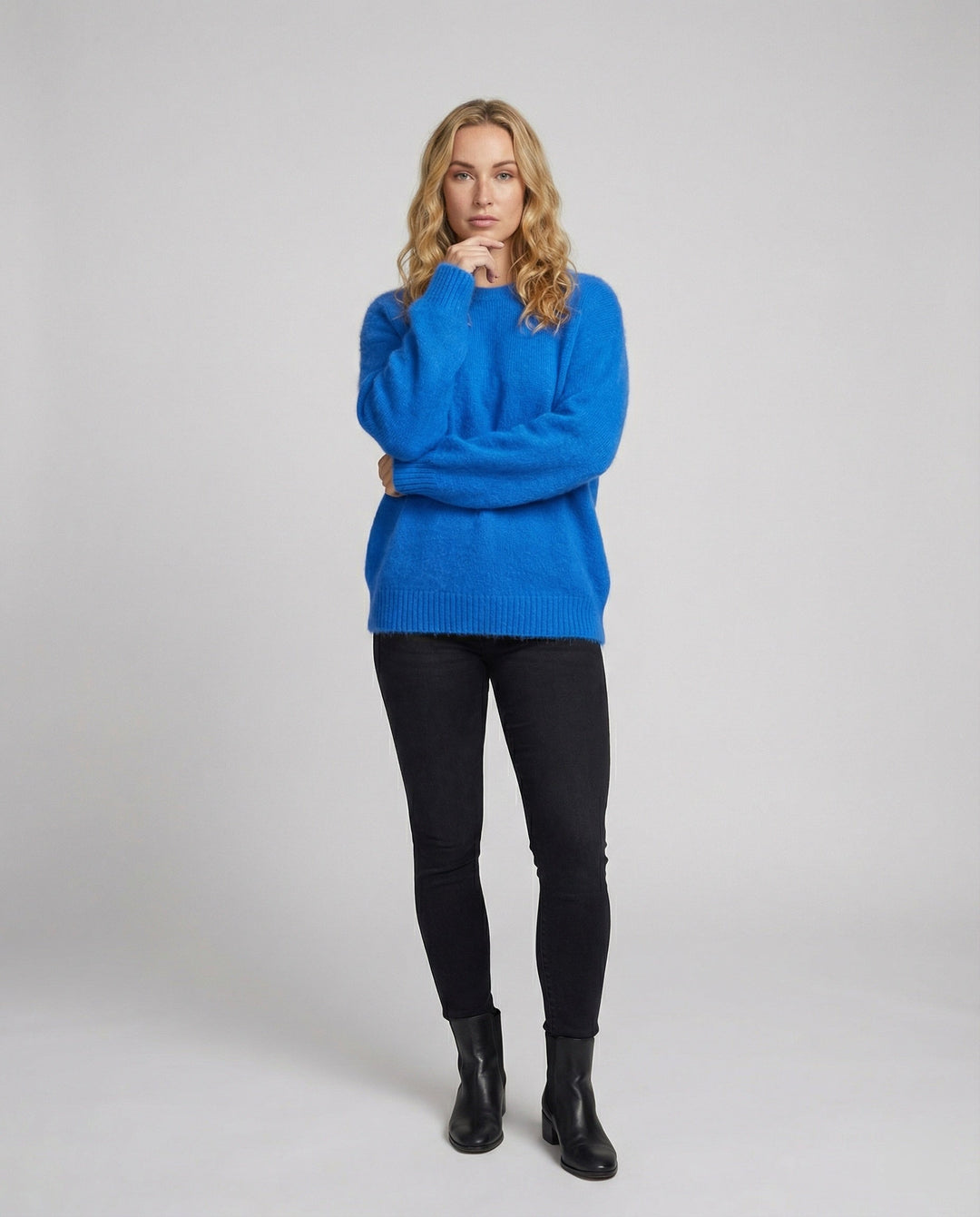Oversized Knit Jumper | Soft Brushed Crew Neck Sweater-Fashion Nora