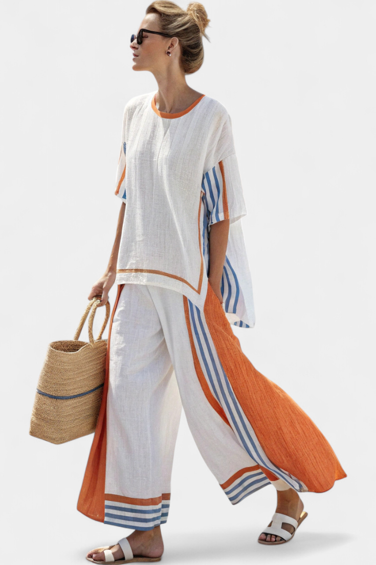 Oversized Two-Piece Set | Women's Wide-Leg Pants and Top Set for Summer-Fashion Nora
