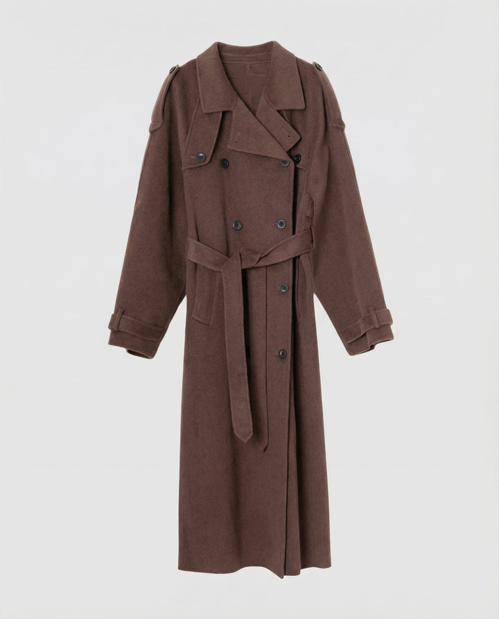 Oversized Wool Blend Coat | Double-Breasted | Longline-Fashion Nora