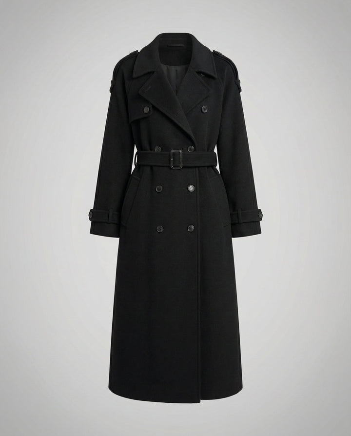 Oversized Wool Blend Coat | Double-Breasted | Longline-Fashion Nora