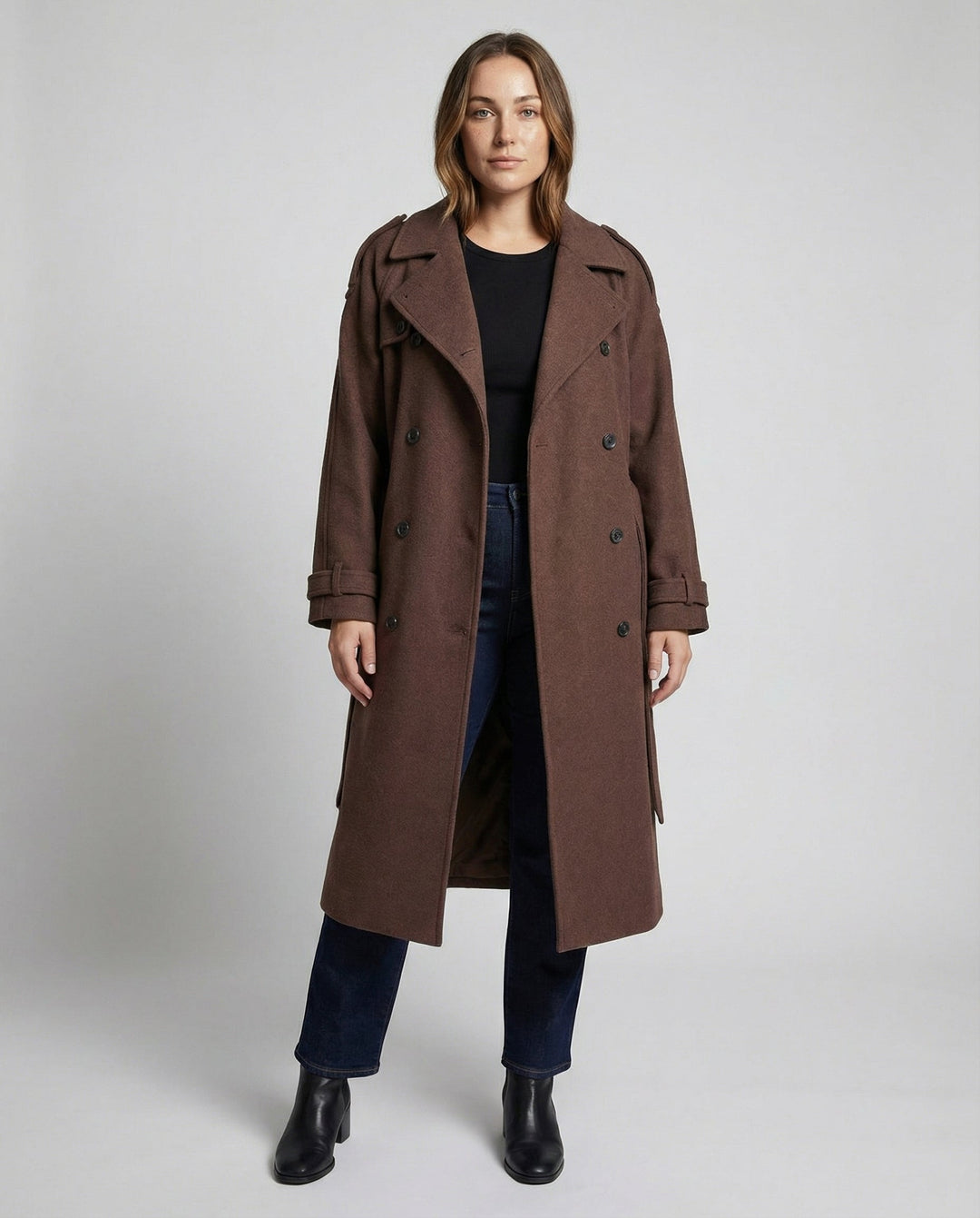 Oversized Wool Blend Coat | Double-Breasted | Longline-Fashion Nora