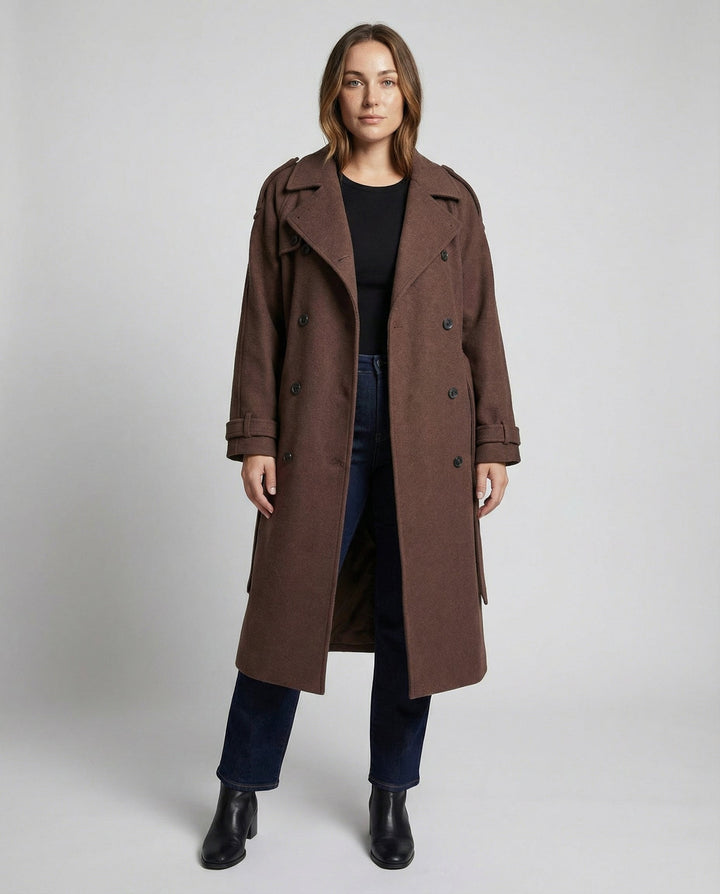 Oversized Wool Blend Coat | Double-Breasted | Longline-Fashion Nora