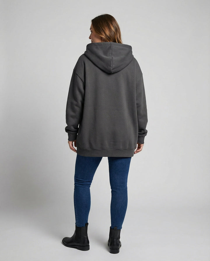 Oversized Zip-Up Hoodie | Longline Cut | Drawstring Hood-Fashion Nora