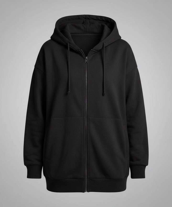 Oversized Zip-Up Hoodie | Longline Cut | Drawstring Hood-Fashion Nora