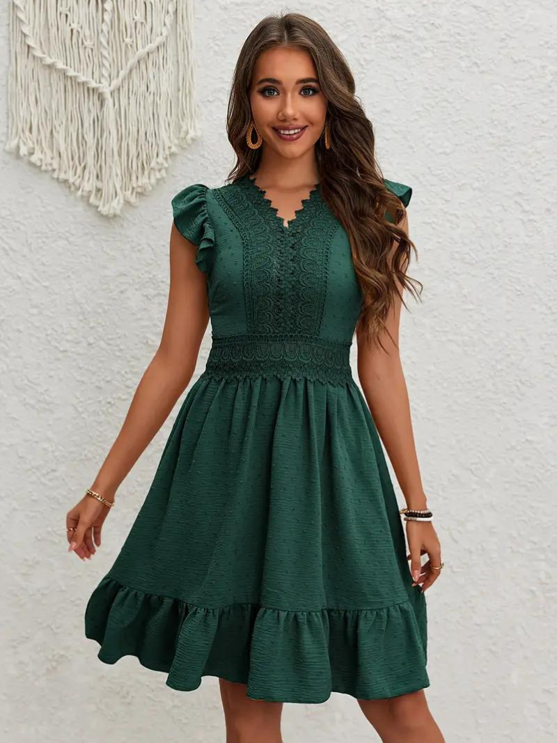 Party Dress, Ruffle, Swiss Dot, Mini Dress, Summer Dress-Fashion Nora