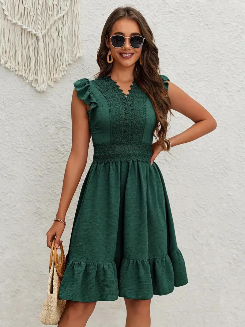 Party Dress, Ruffle, Swiss Dot, Mini Dress, Summer Dress-Fashion Nora