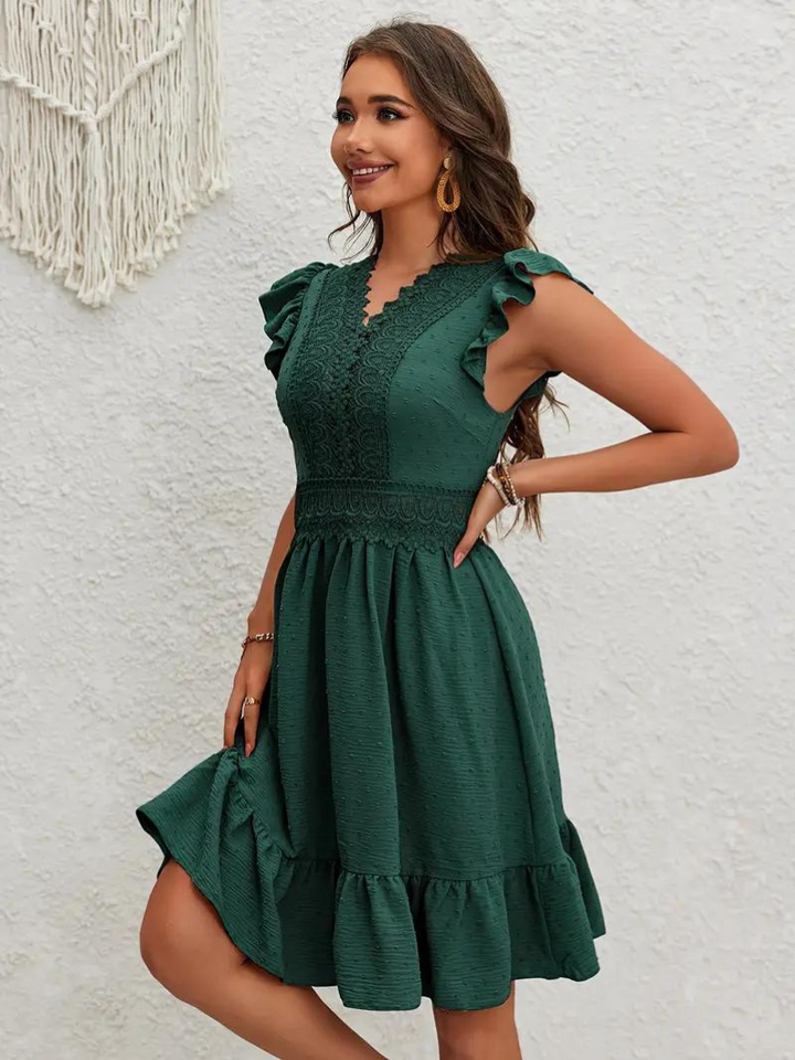 Party Dress, Ruffle, Swiss Dot, Mini Dress, Summer Dress-Fashion Nora