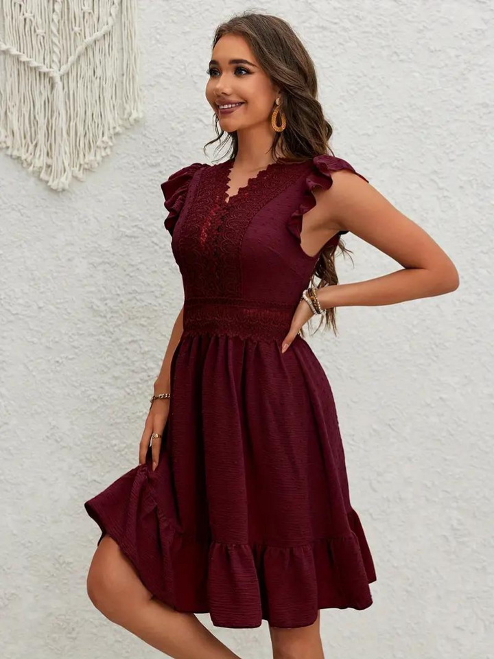 Party Dress, Ruffle, Swiss Dot, Mini Dress, Summer Dress-Fashion Nora