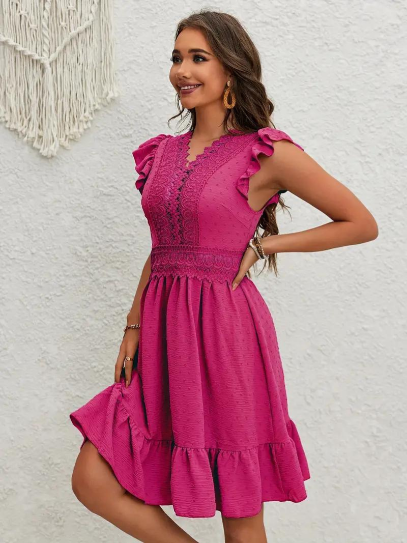 Party Dress, Ruffle, Swiss Dot, Mini Dress, Summer Dress-Fashion Nora