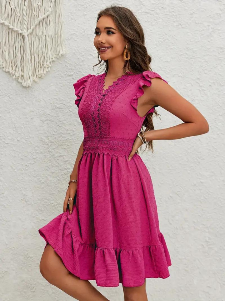 Party Dress, Ruffle, Swiss Dot, Mini Dress, Summer Dress-Fashion Nora