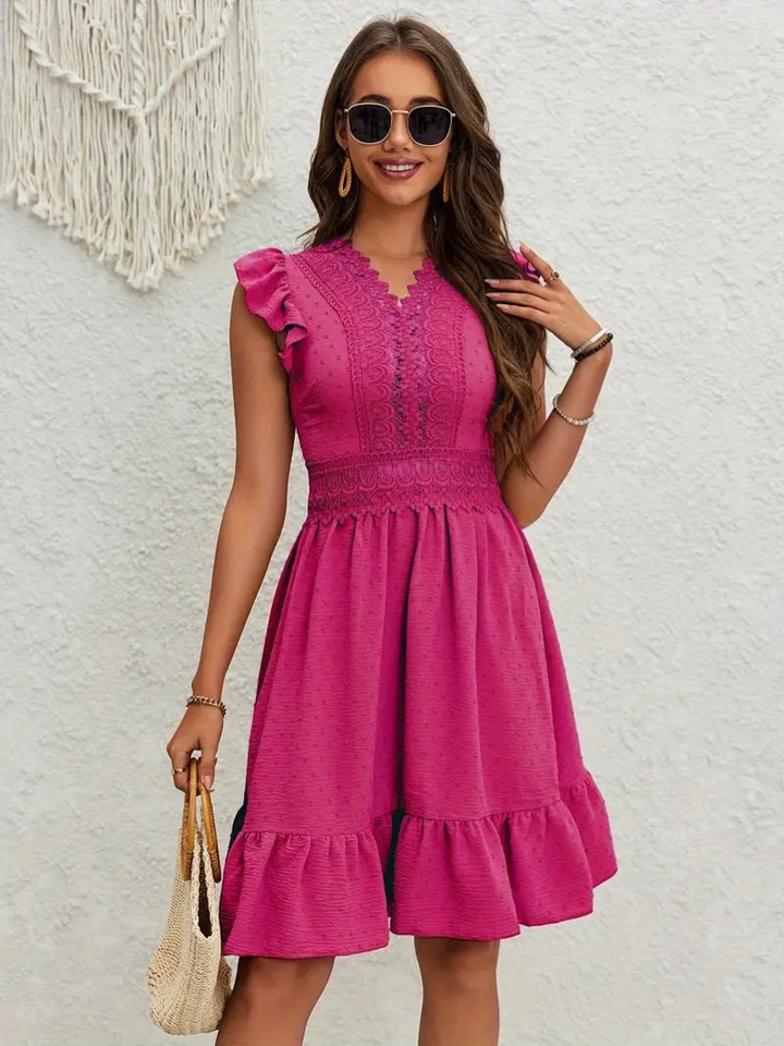 Party Dress, Ruffle, Swiss Dot, Mini Dress, Summer Dress-Fashion Nora