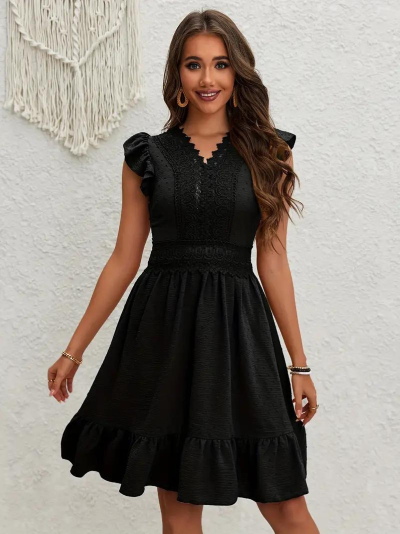 Party Dress, Ruffle, Swiss Dot, Mini Dress, Summer Dress-Fashion Nora